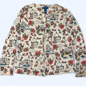 Karen Scott Cream Floral Print Women's cardigan